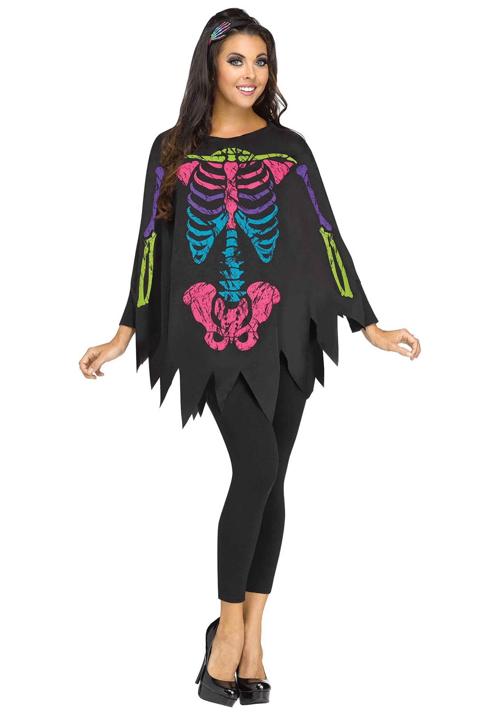 Fun World Color Bones Adult Poncho Costume 1 Fun World Color Bones Adult Poncho Costume