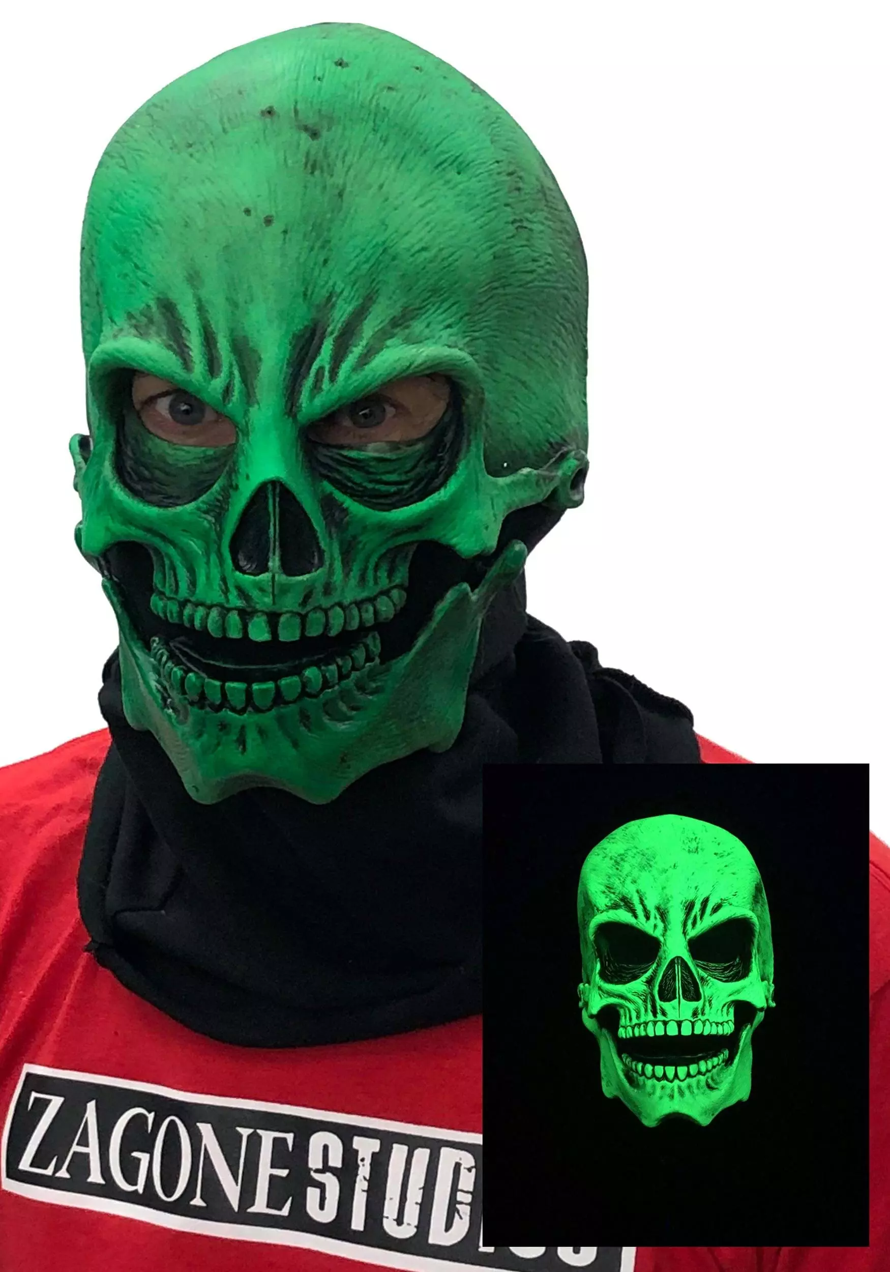 Zagone Studios UV Green Glow Skull Mask For Adults 1 Zagone Studios UV Green Glow Skull Mask For Adults