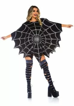 LEG AVENUE Black Glitter Spider Web Women's Poncho Costume