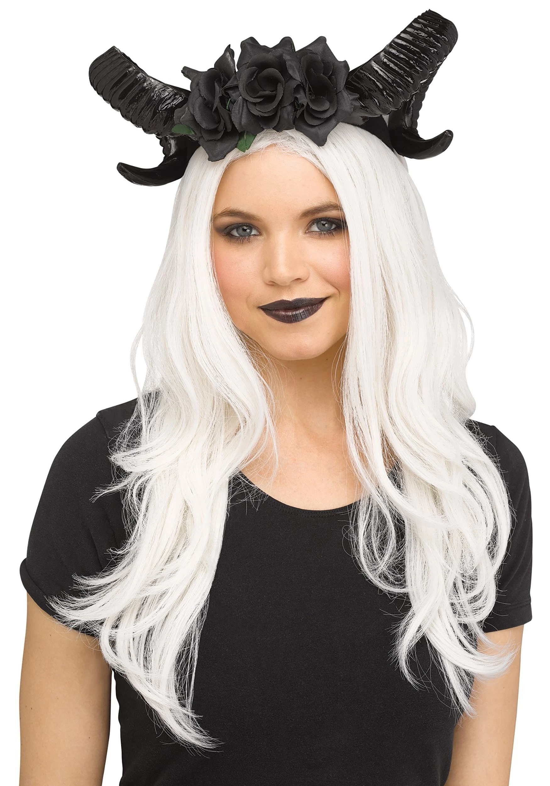 Fun World Black Horns And Flowers Costume Headpiece 1 Fun World Black Horns And Flowers Costume Headpiece
