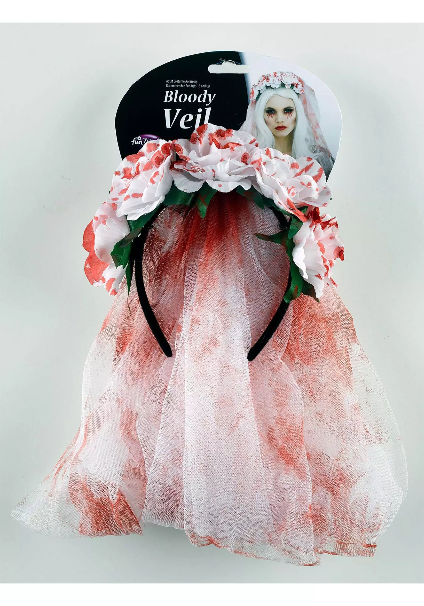 Fun World White Bloody Bridal Veil 2 Fun World White Bloody Bridal Veil - Image 2