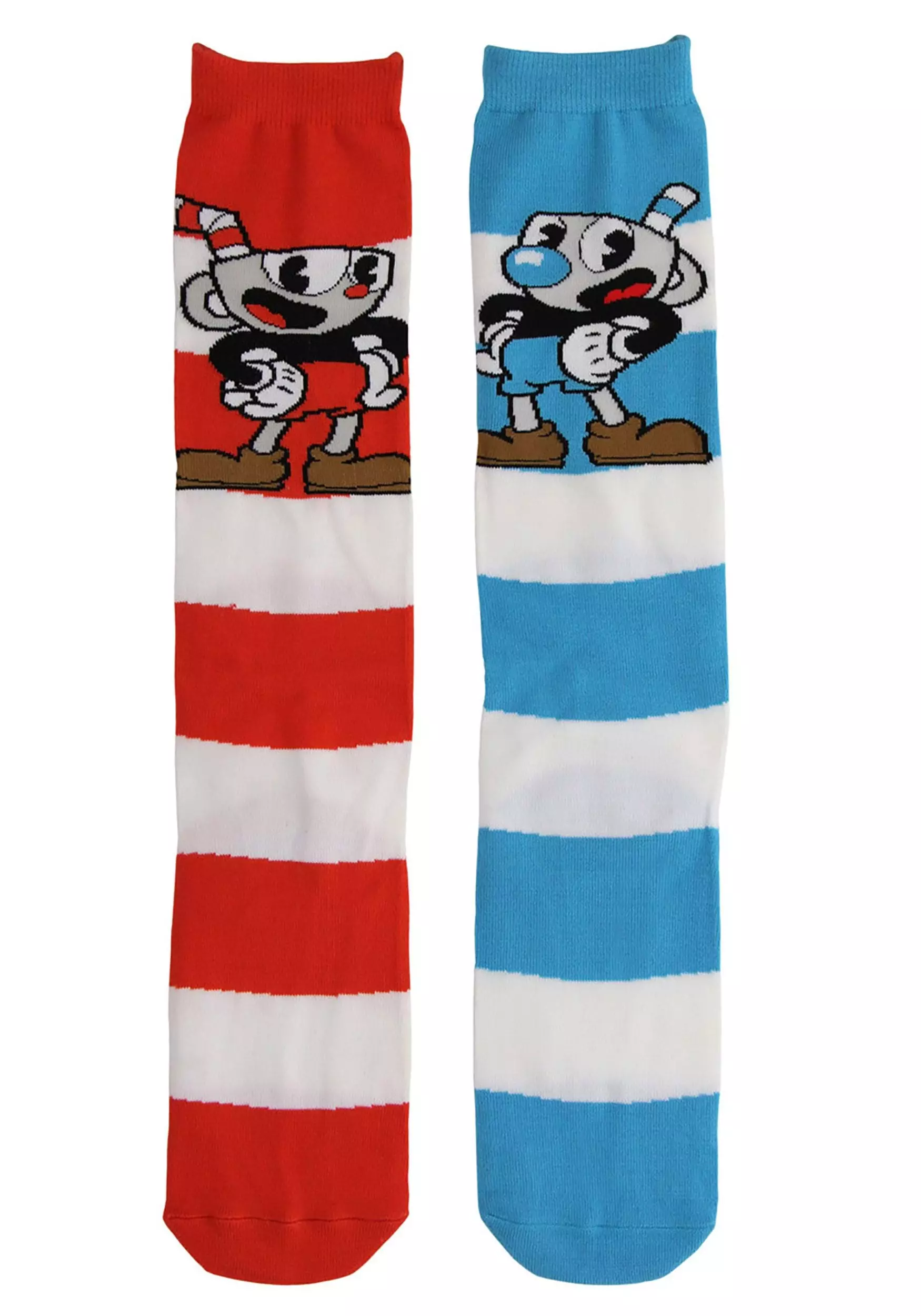 Elope Knee High Cuphead & Mugman Striped Socks 2 Elope Knee High Cuphead & Mugman Striped Socks - Image 2