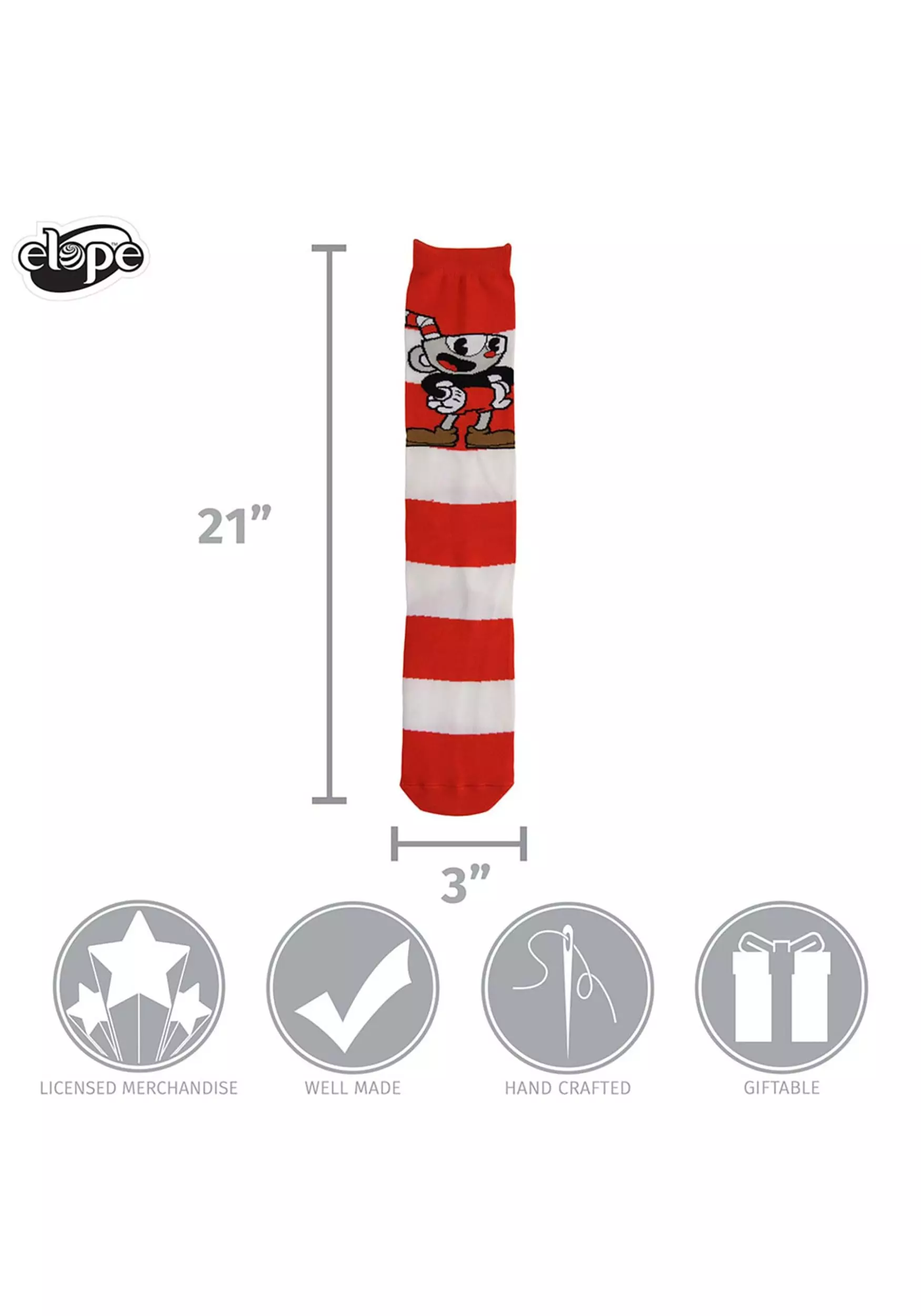 Elope Knee High Cuphead & Mugman Striped Socks 3 Elope Knee High Cuphead & Mugman Striped Socks - Image 3
