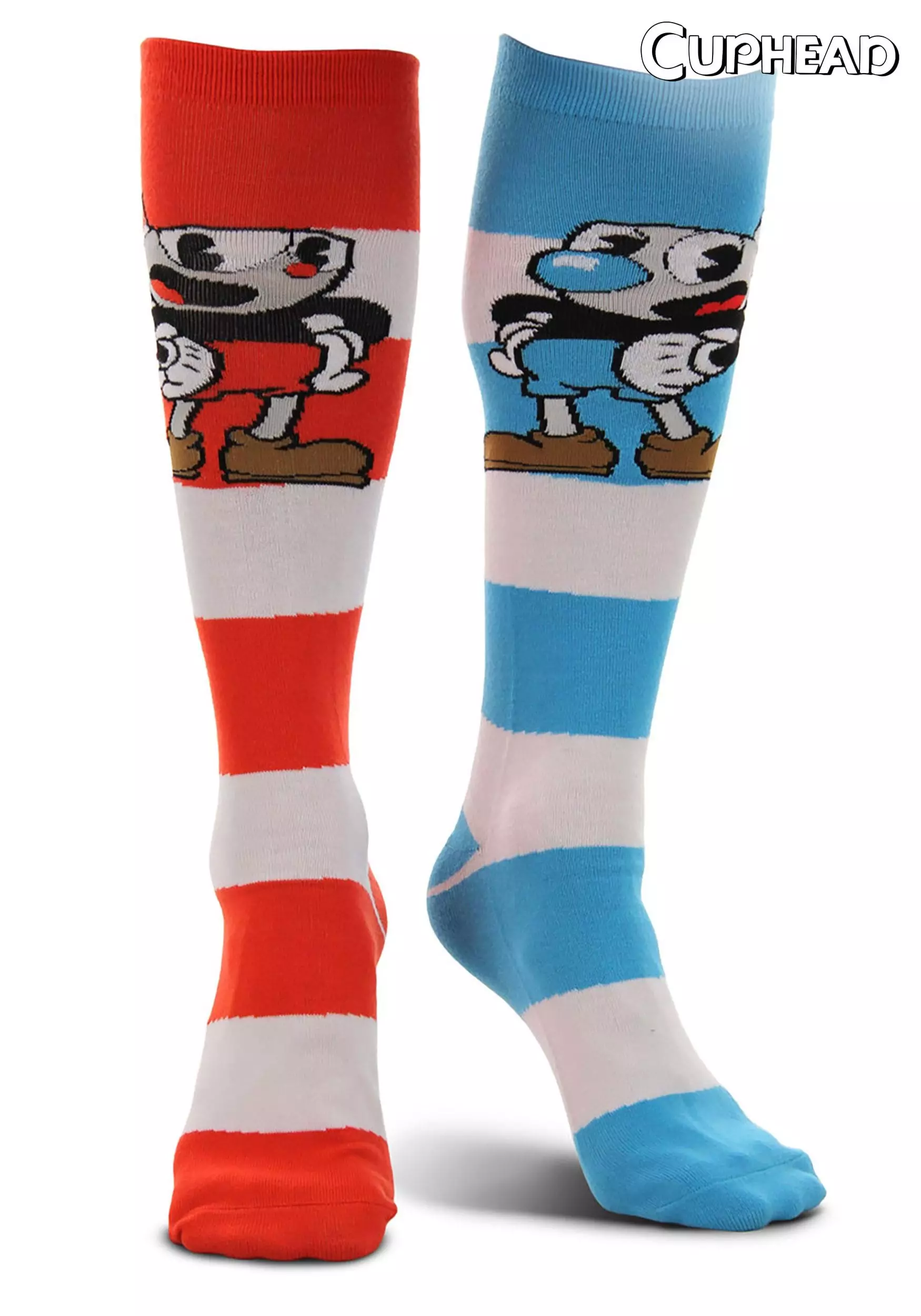 Elope Knee High Cuphead & Mugman Striped Socks 1 Elope Knee High Cuphead & Mugman Striped Socks