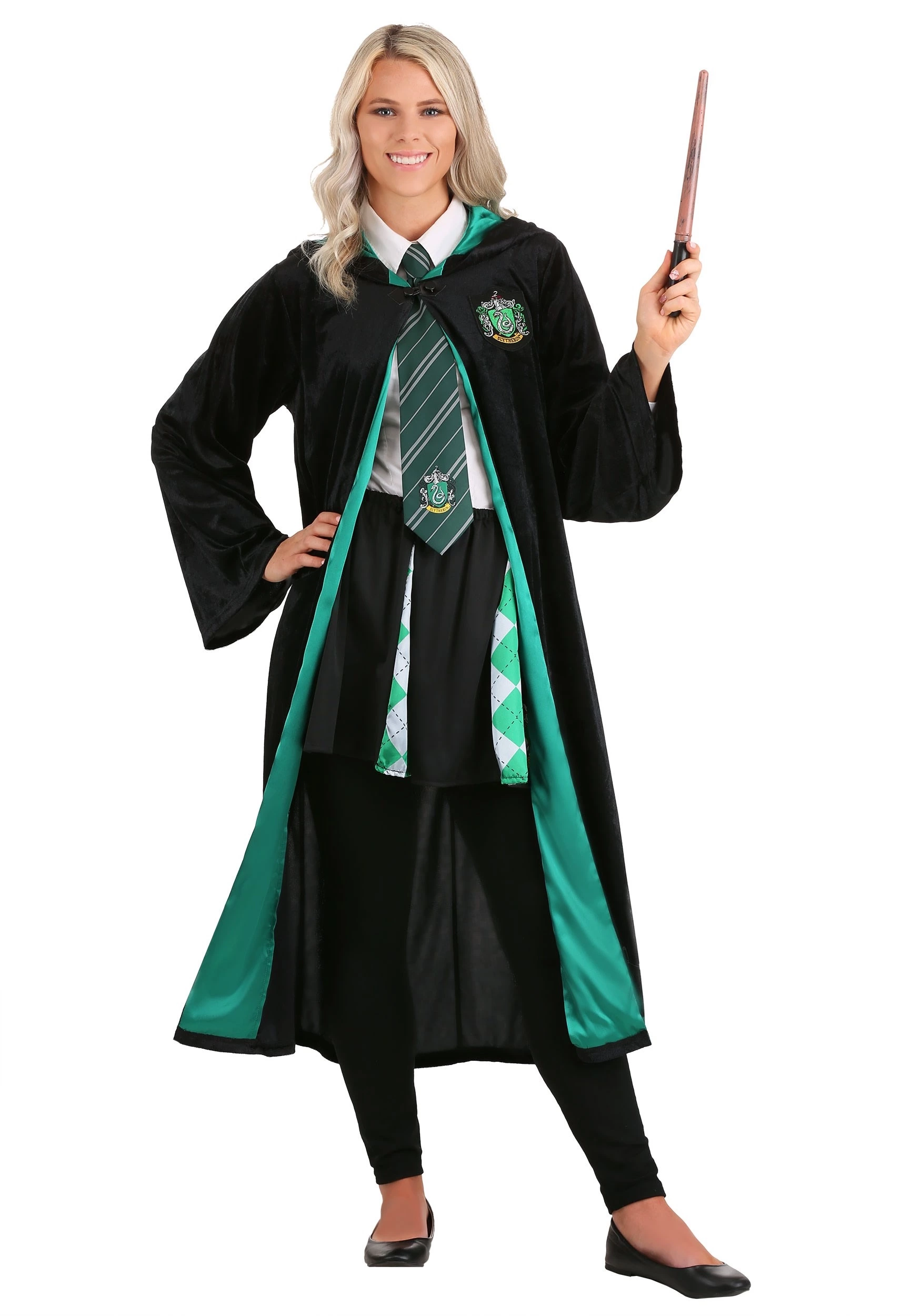 Jerry Leigh Deluxe Harry Potter Slytherin Adult Plus Size Robe Costume 7 Jerry Leigh Deluxe Harry Potter Slytherin Adult Plus Size Robe Costume - Image 7