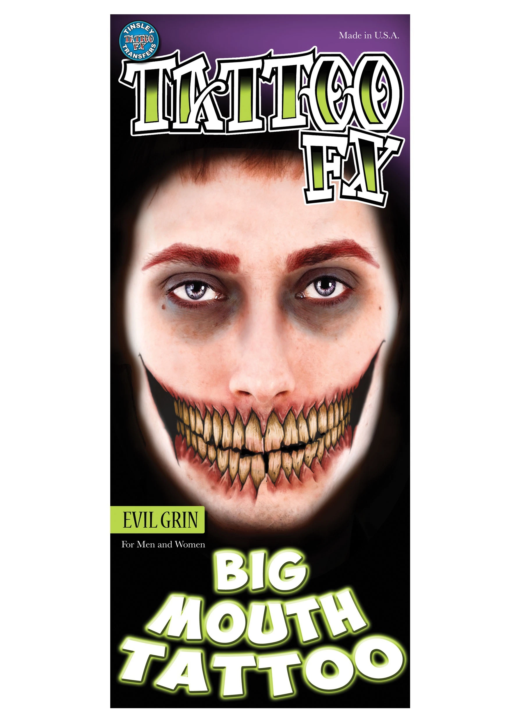 Tinsley Transfers Big Mouth Evil Grin Temporary Tattoo Kit 1 Tinsley Transfers Big Mouth Evil Grin Temporary Tattoo Kit