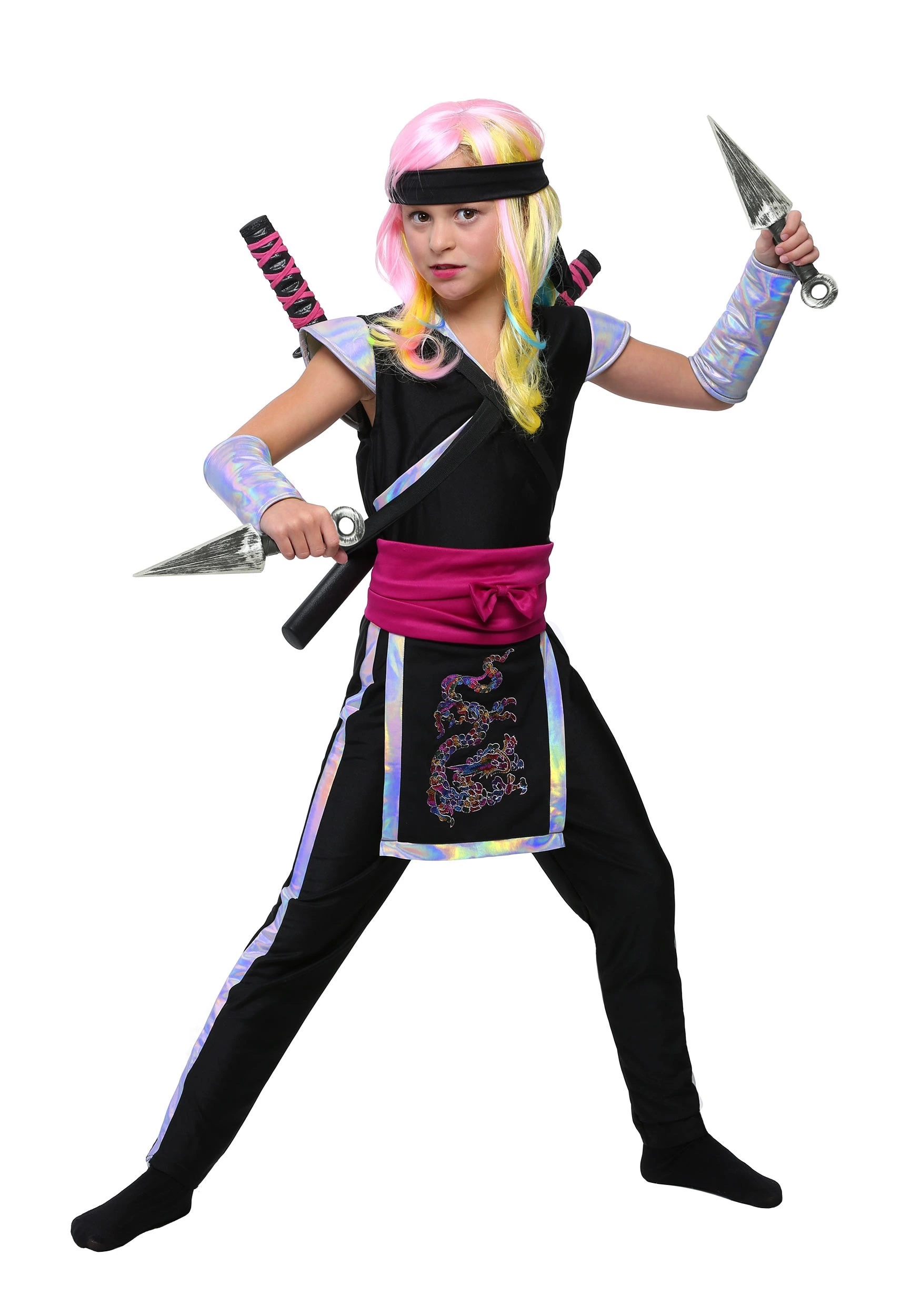 Fun Costumes Rainbow Ninja Girls Costume 2 Fun Costumes Rainbow Ninja Girls Costume - Image 2