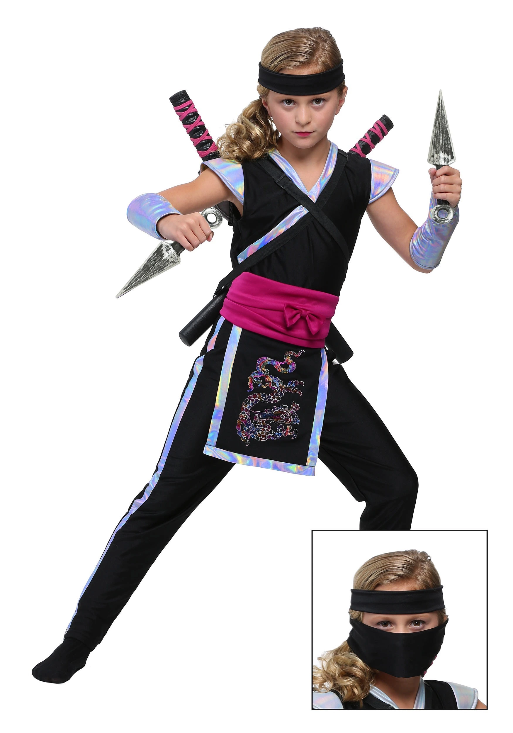 Fun Costumes Rainbow Ninja Girls Costume 1 Fun Costumes Rainbow Ninja Girls Costume
