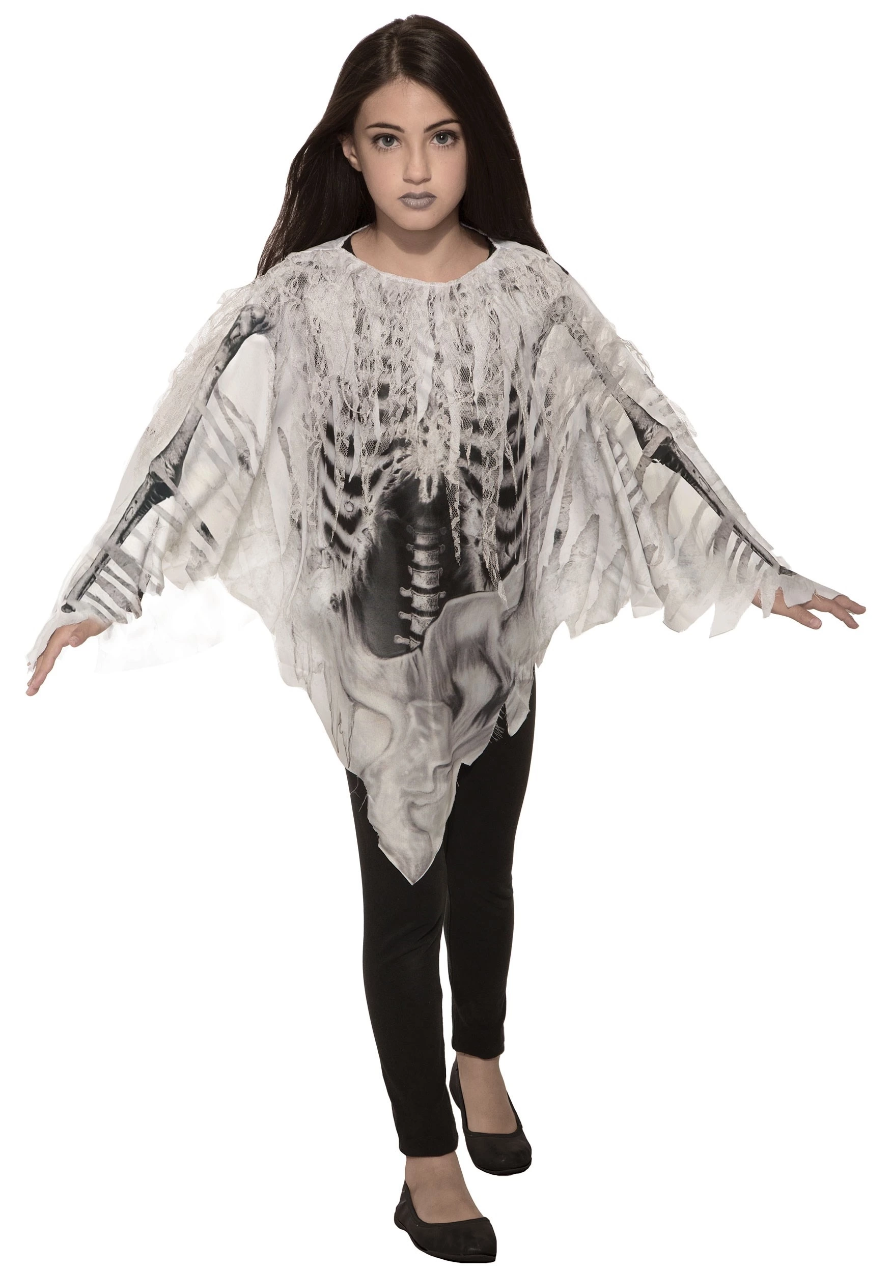 Forum Novelties, Inc Tattered Skeleton Poncho Costume For Girls 1 Forum Novelties, Inc Tattered Skeleton Poncho Costume For Girls