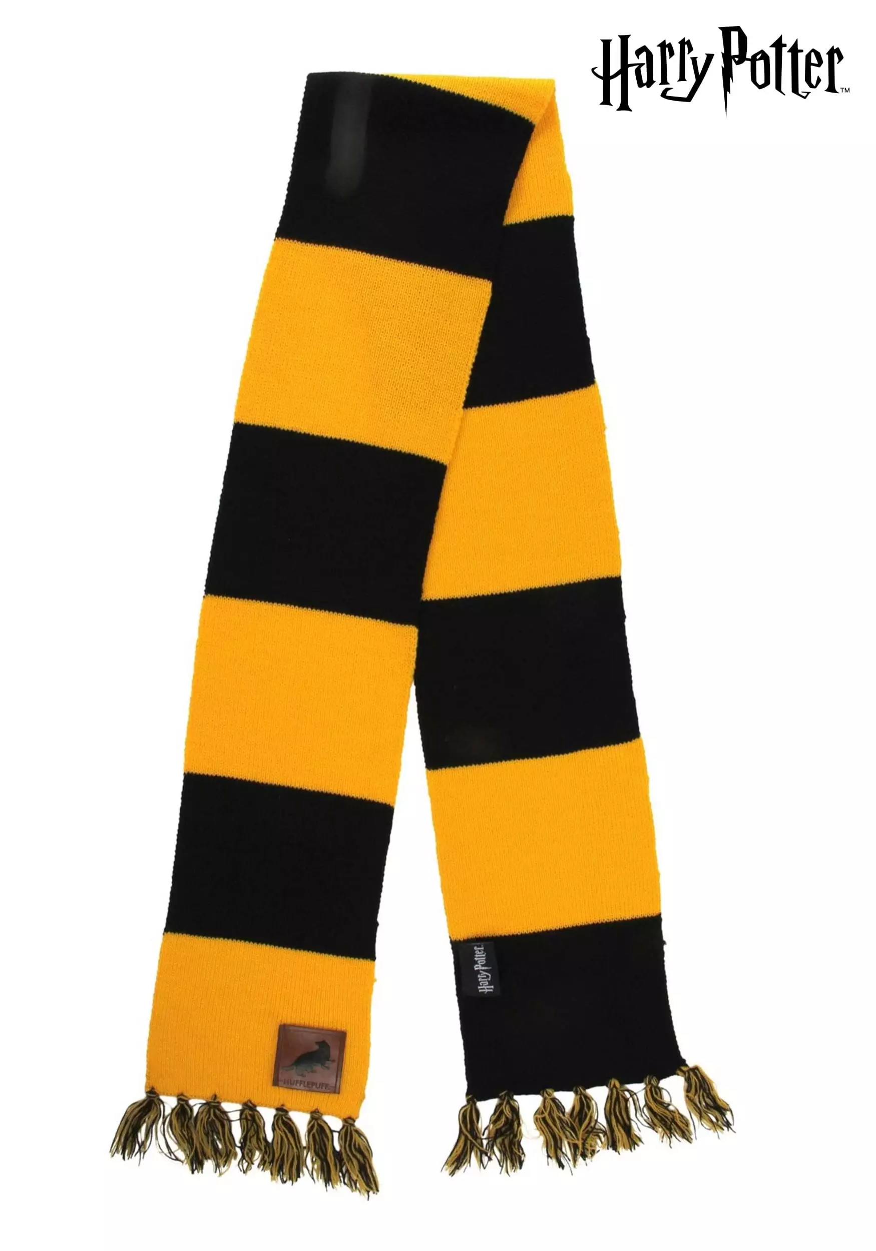 Elope Hufflepuff House Patch Striped Scarf 1 Elope Hufflepuff House Patch Striped Scarf