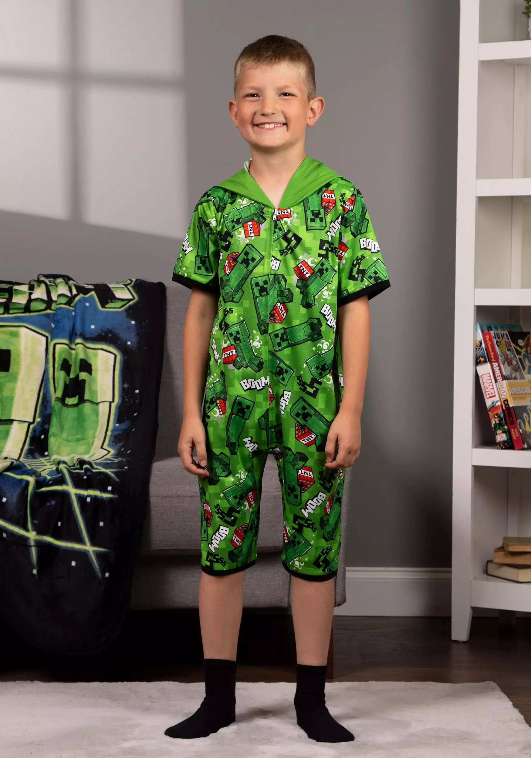 AME Sleepwear Minecraft Creeper Romper For Kids 1 AME Sleepwear Minecraft Creeper Romper For Kids