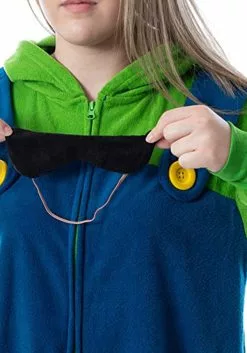 MJC International Adult Luigi Unisex Microfleece Union Suit 5 MJC International Adult Luigi Unisex Microfleece Union Suit -Scary Costumes store luigi unisex microfleece unionsuit alt 2