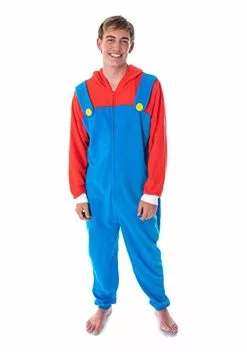 MJC International Unisex Microfleece Mario Union Suit 6 MJC International Unisex Microfleece Mario Union Suit -Scary Costumes store mario unisex microfleece unionsuit alt 2
