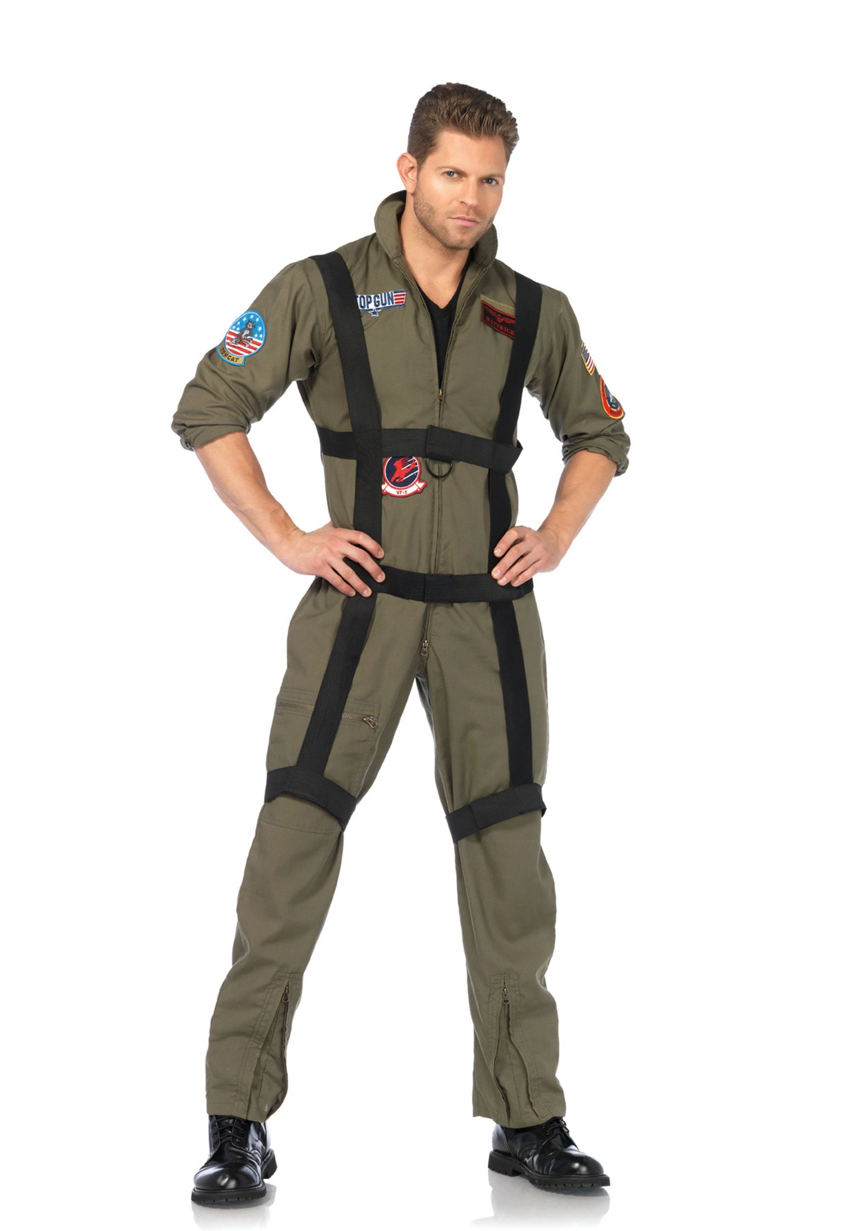 LEG AVENUE Men's Top Gun Jumpsuit Costume With Harness 1 LEG AVENUE Men's Top Gun Jumpsuit Costume With Harness