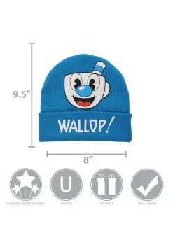 Elope Cuphead | Mugman Printed Folded Cuff Knitted Winter Hat 8 Elope Cuphead | Mugman Printed Folded Cuff Knitted Winter Hat -Scary Costumes store mugman printed folded cuff knitted winter hat alt 3