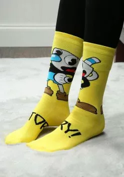 Elope Cuphead Mugman Victory! Crew Socks -Scary Costumes store mugman victory crew socks alt 2