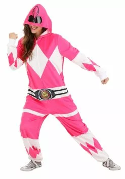 BigWan Apparel Co. Power Rangers Pink Ranger Hooded Union Suit For Adults 9 BigWan Apparel Co. Power Rangers Pink Ranger Hooded Union Suit For Adults -Scary Costumes store power rangers pink ranger hooded union suit alt 2
