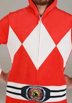 BigWan Apparel Co. Adult Power Rangers Red Ranger Hooded Union Suit -Scary Costumes store power rangers red ranger hooded union suit alt 3