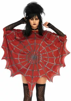 LEG AVENUE Red Glitter Spiderweb Adult Costume Poncho