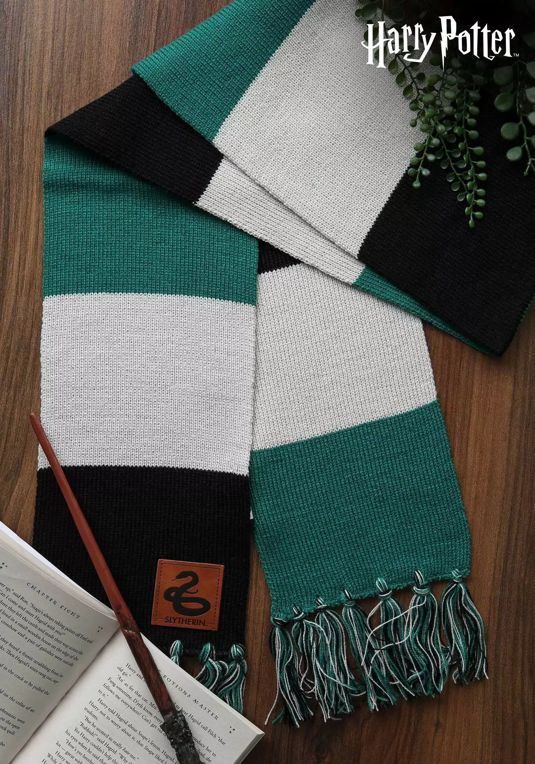 Elope Harry Potter Slytherin House Patch Striped Scarf 1 Elope Harry Potter Slytherin House Patch Striped Scarf