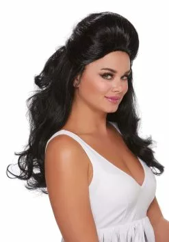 Dreamgirl Women's Black Bouffant Wig Accessory 5 Dreamgirl Women's Black Bouffant Wig Accessory -Scary Costumes store womens black bouffant alt 2
