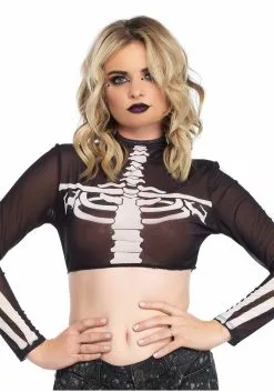 LEG AVENUE Black Skeleton High Neck Women's Crop Top Costume