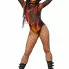 Smiffys Flame Mesh Bodysuit For Women