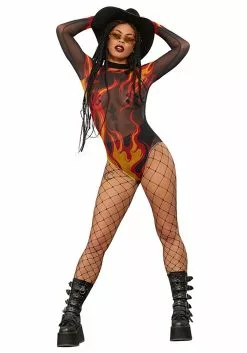 Smiffys Flame Mesh Bodysuit For Women