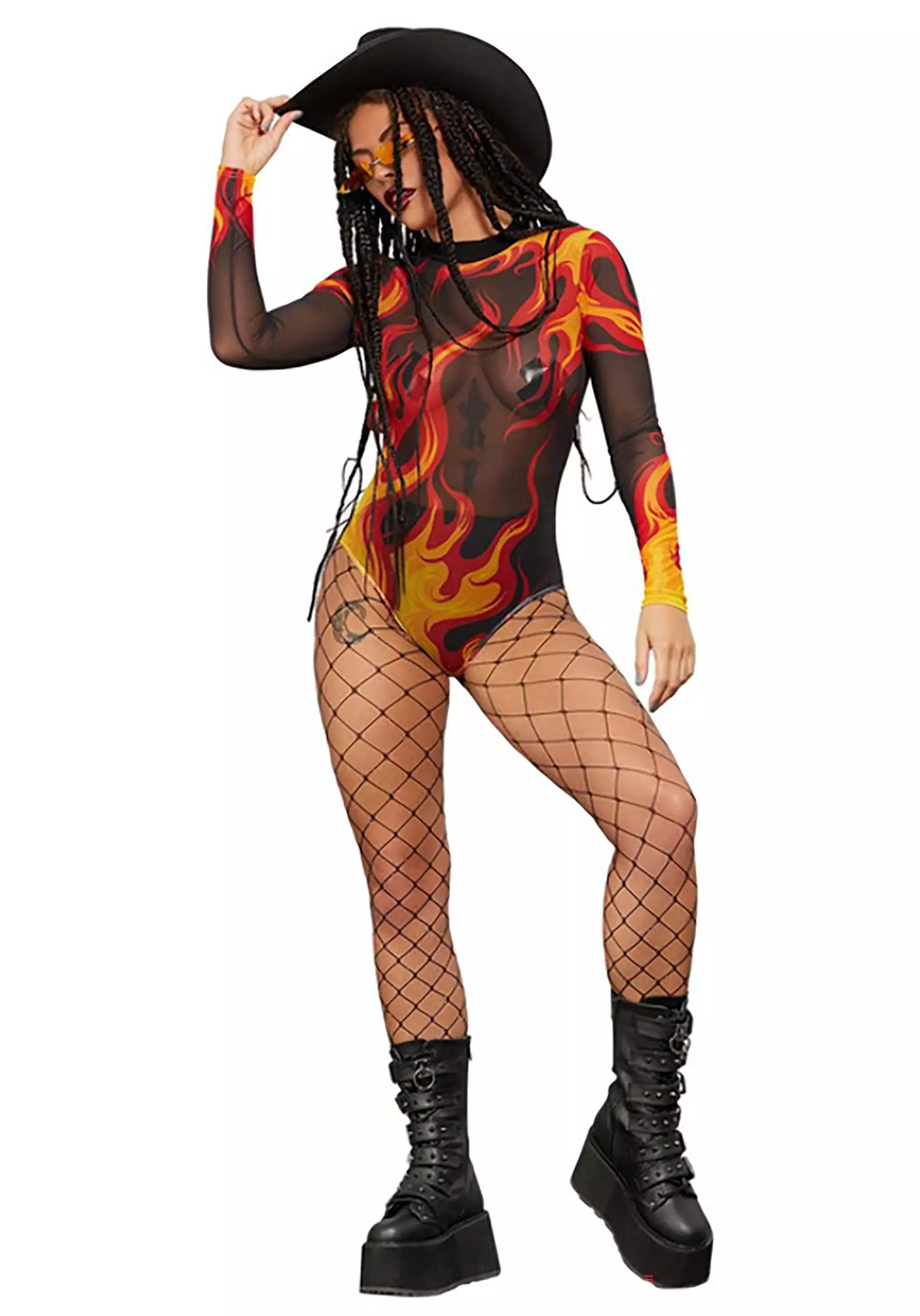 Smiffys Flame Mesh Bodysuit For Women 2 Smiffys Flame Mesh Bodysuit For Women - Image 2
