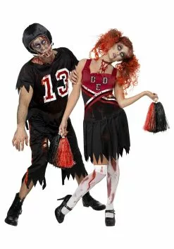 Smiffys Women's Zombie Cheerleader Costume Dress 7 Smiffys Women's Zombie Cheerleader Costume Dress -Scary Costumes store zombie cheerleader costume couple image